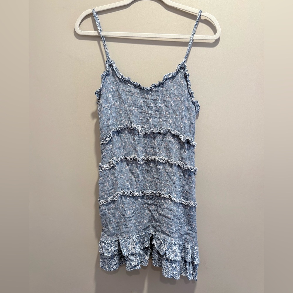 Blue Ruffled Mini Dress